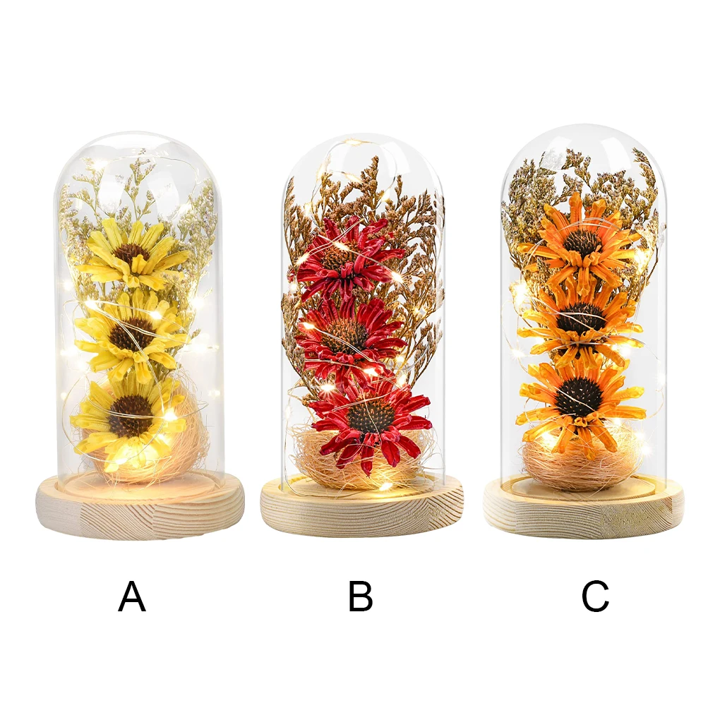 

Office Hotel Flower Dome with Wood Base Light String Decoration Ornament
