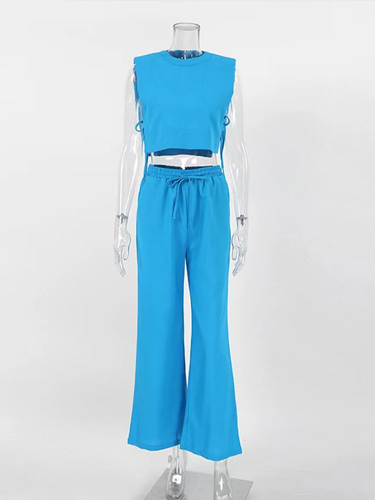 Хлопковые льняные костюмы женские на шнуровке свободный ажурный жилет с