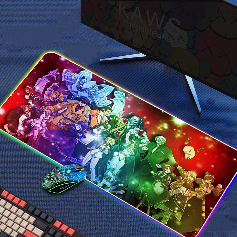 

Коврик для мыши с Rgb-подсветкой, компьютерный коврик Xxl для игр в стиле Overlord, большой Настольный коврик с аниме, аксессуары для подсветки ПК