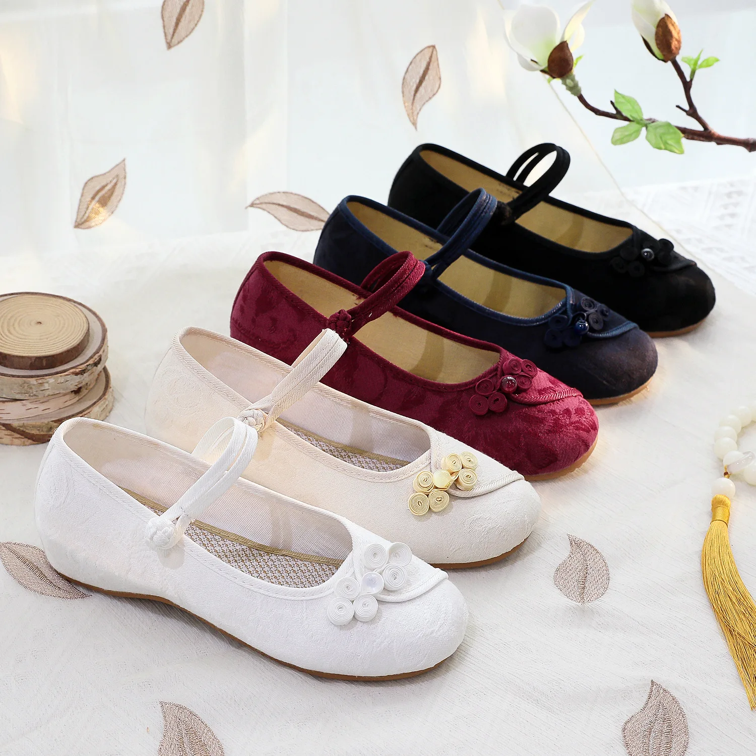 Балетки женские с вышивкой хлопок китайский узел повседневные туфли на плоской