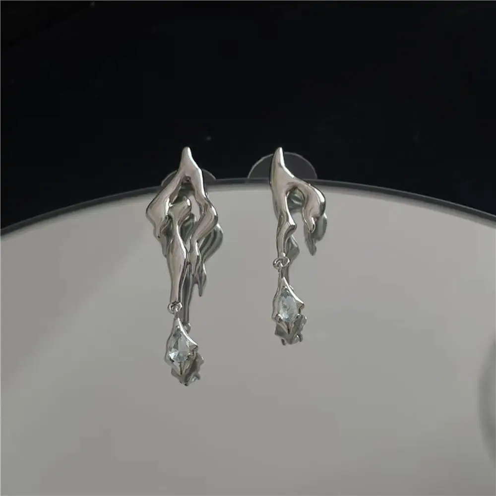 

Matching Cool Girls Gift Zircon Exquisite Jewelry Accessories Liquid Metal Korean Style Earrings Women Dangle Earrings