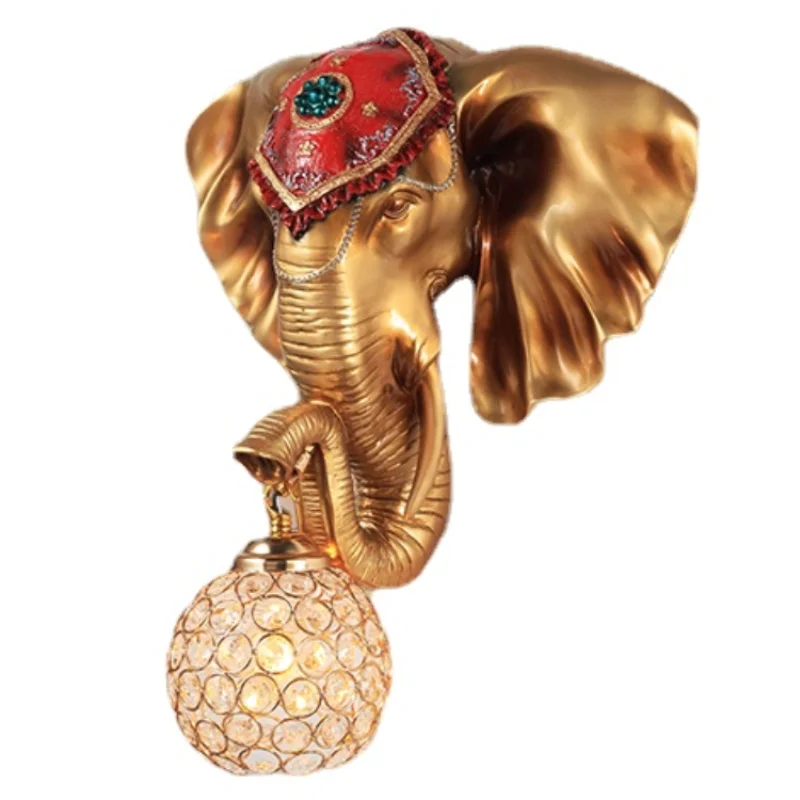 

Настенная лампа в виде слона, Искусственный металлический Бра в стиле ретро, креативное полимерное бра, роскошная лестница, крыльцо, гостиная, коридор, бар, домашний декор