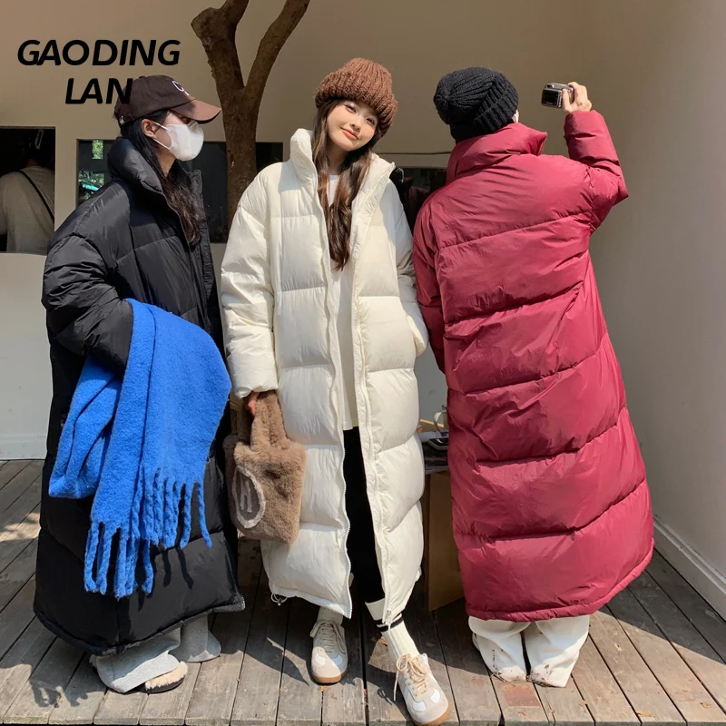 

Large Size Long Sleeve Women Parkas Vintage Solid Loose Thick Warm Female X Long Jacket Winter Zipper Down Cotton Padded Coat