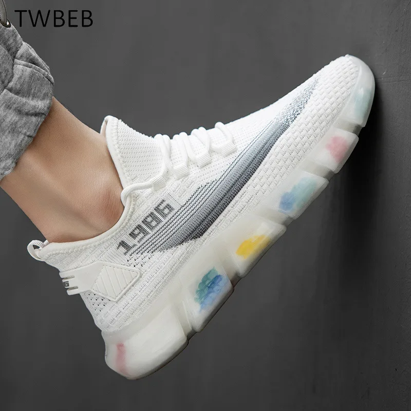 

Summer Sneakers Popcorn Rainbow Soles Fly Weave Coconut Shoes Fashion Running Men's Shoes Casual Small White Shoes
