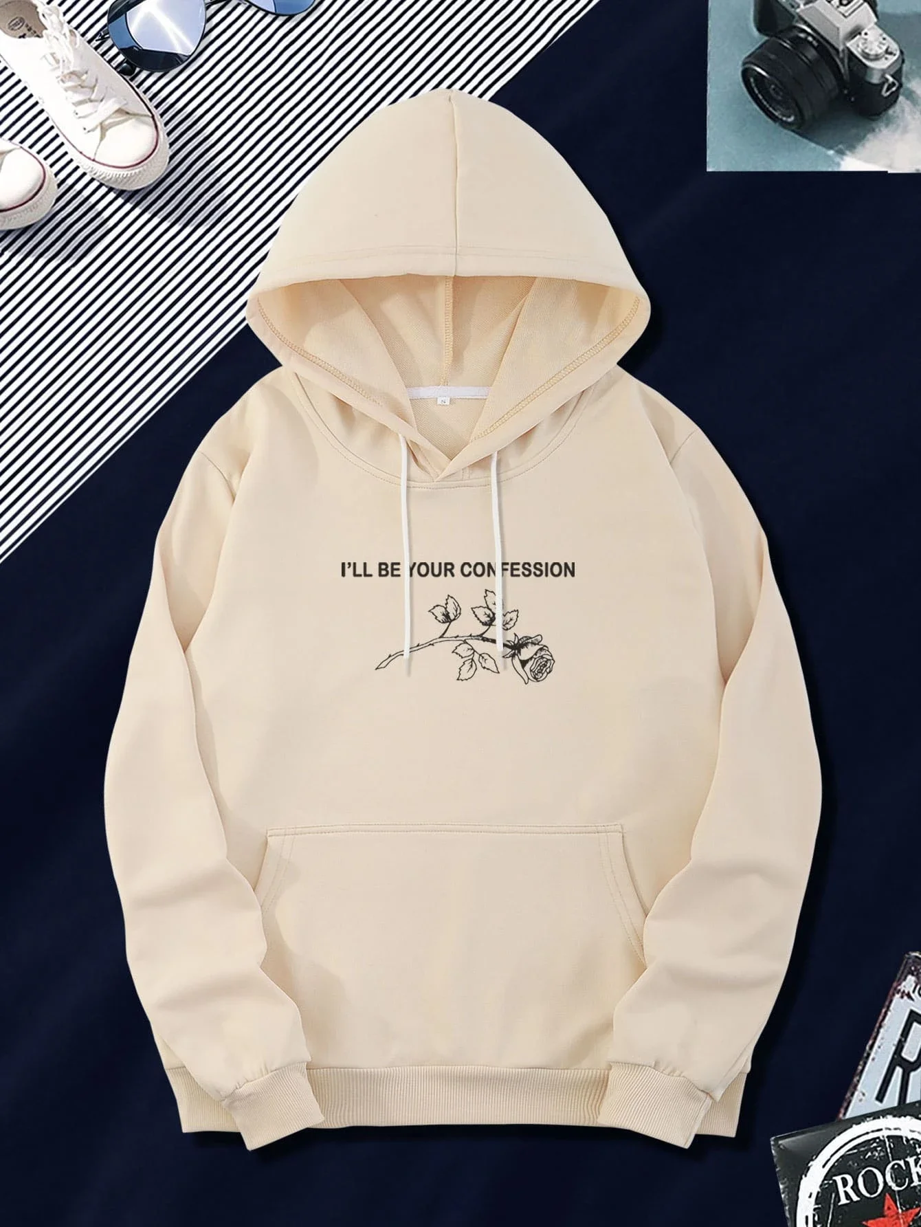 

Men Floral And Slogan Graphic Hoodie