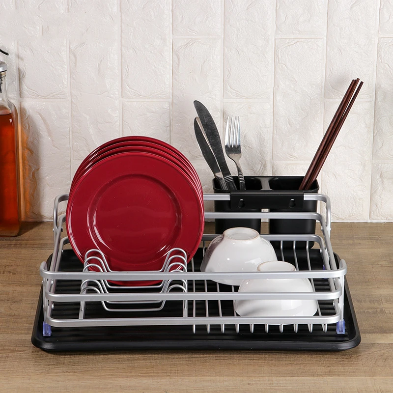 

Aluminium Alloy Kitchen Dish Storage Rack Antirust Dishes Drainer Shelf Plate Tableware Holder Knife and Fork Container