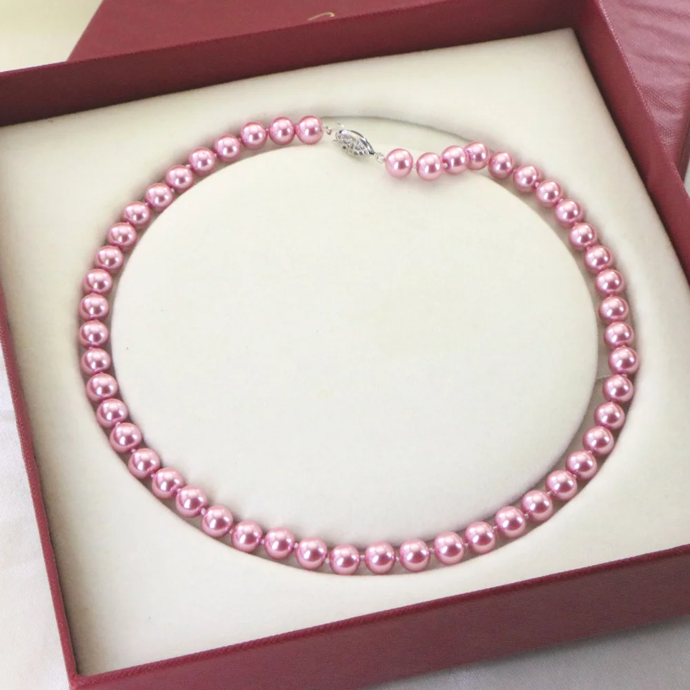 Очаровательная Мода 8 мм розовое ожерелье из морских ракушек, 18 дюймов, бусины, изготовление ювелирных изделий, дизайнерские подарки для девочек и женщин, ZH0112