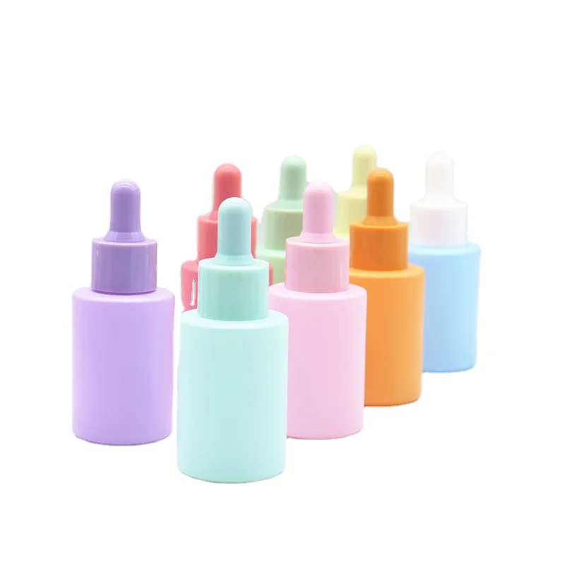 

Cosmetics packaging containers 30ml frosted cosmetic glass serum 1 oz lotion pump glass oil dropper bottle Pink Yellow Orange