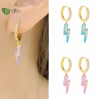 925 sterling silver needle enamel lightning pendant gold earring hoop fashion hoop earrings for women party luxury jewelry gifts
