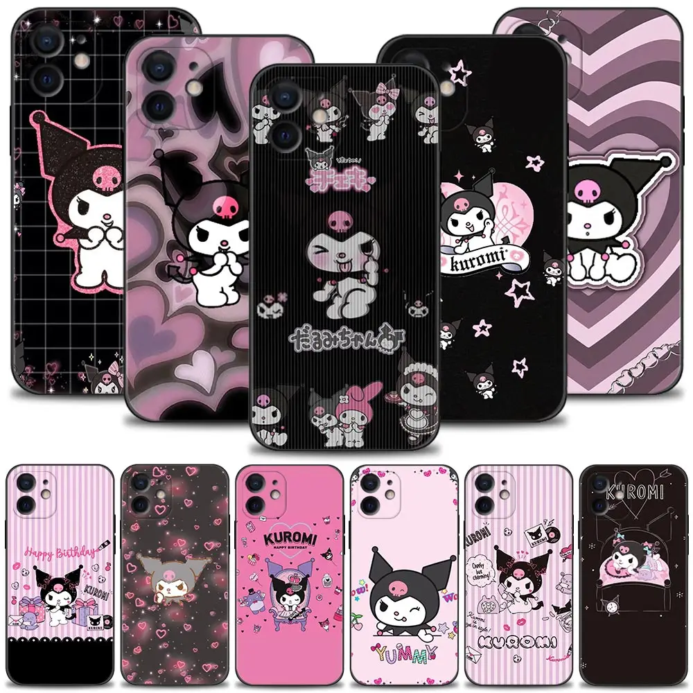 

Cartoon Love Texture Dark Kuromi Case For Apple iPhone 13 11 12 Pro Max XR X 8 7 6 6S Plus XS 5 5S 13mini SE Cover Silicon Shell
