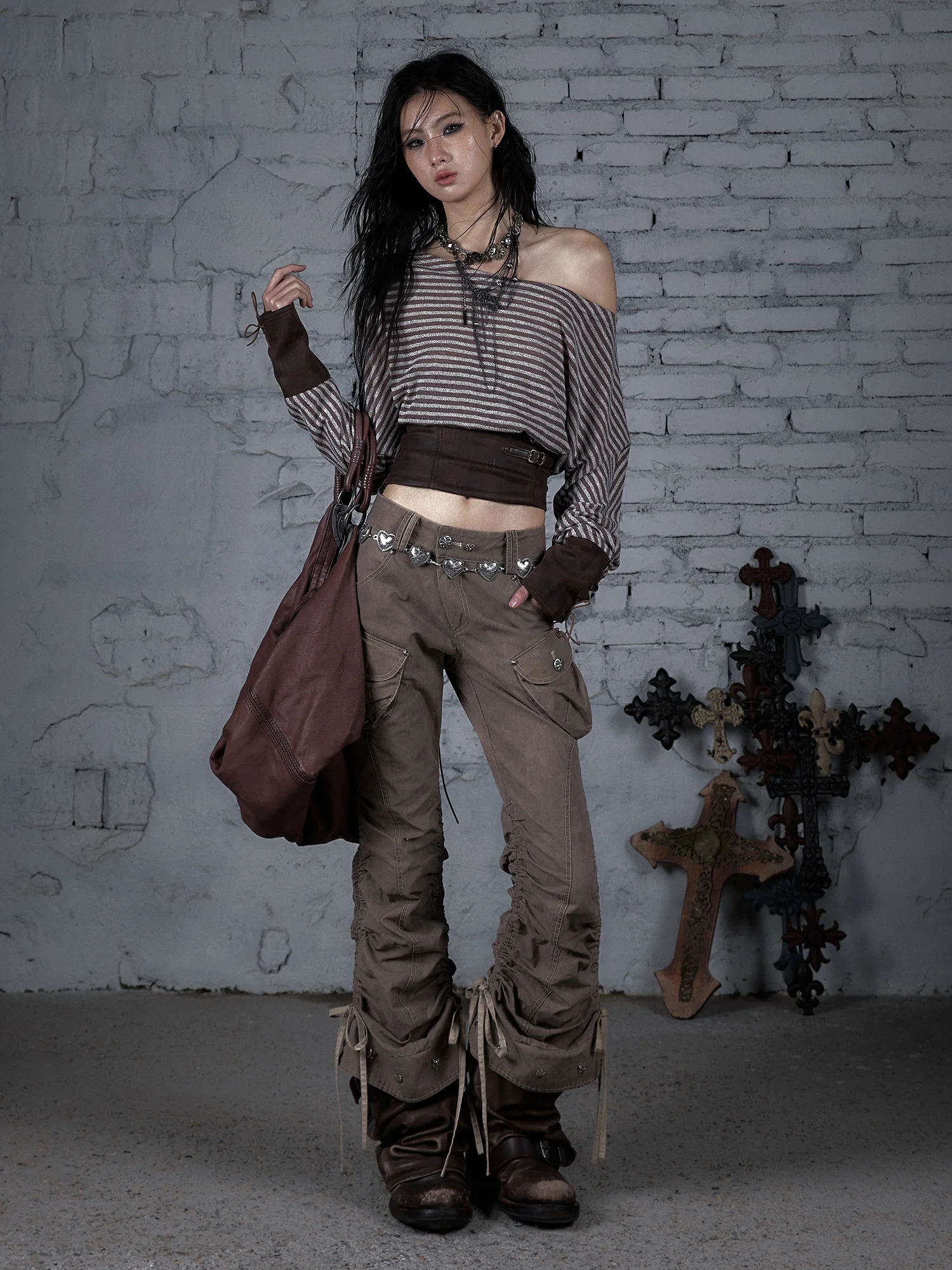 NO ROMANCE оригинальный дизайн винтажный панк-петчворк полосатый пояс с разрезом на