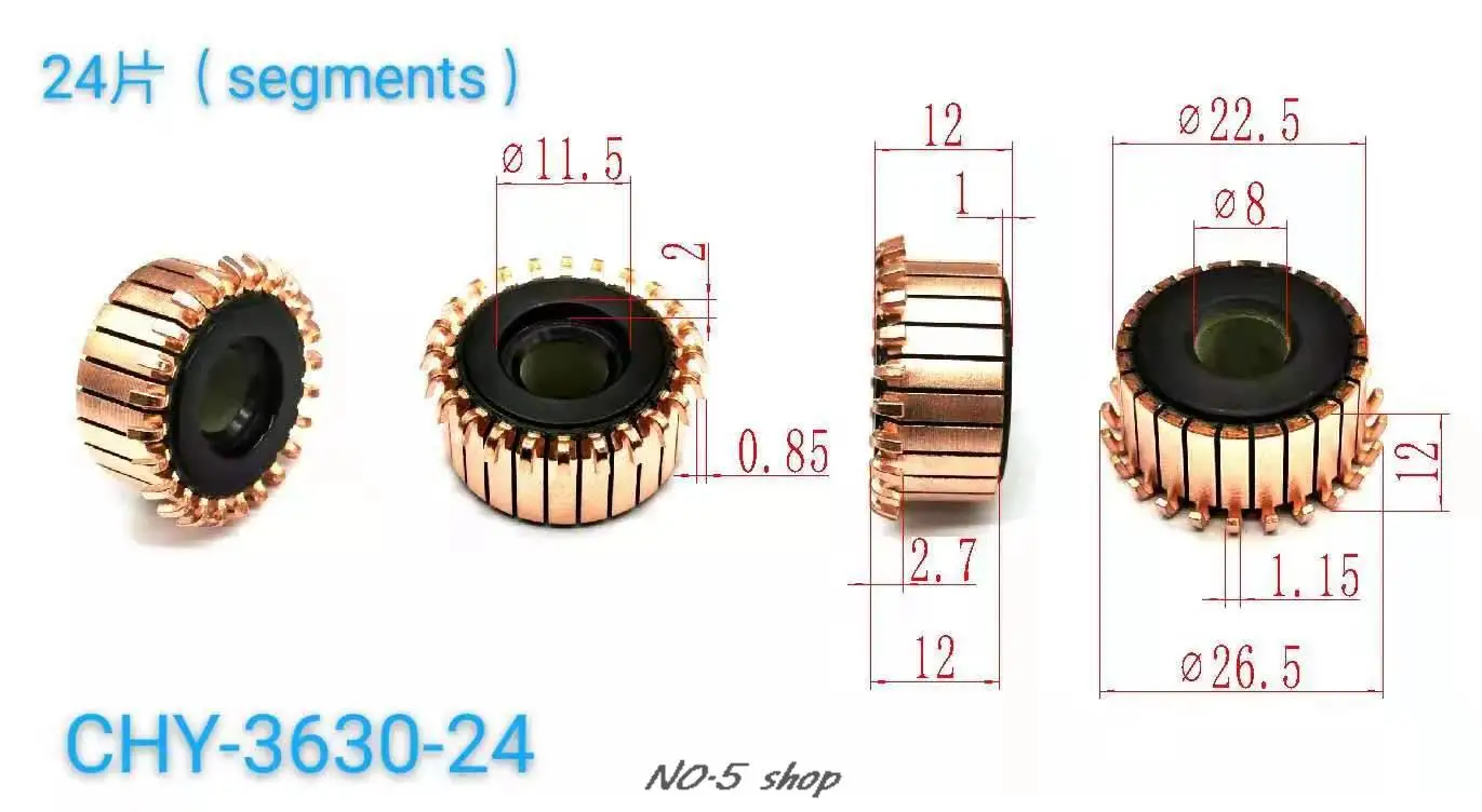 

20Pcs 22.5x8x12(12.5)x24P Copper Bars Electric Motor Commutator