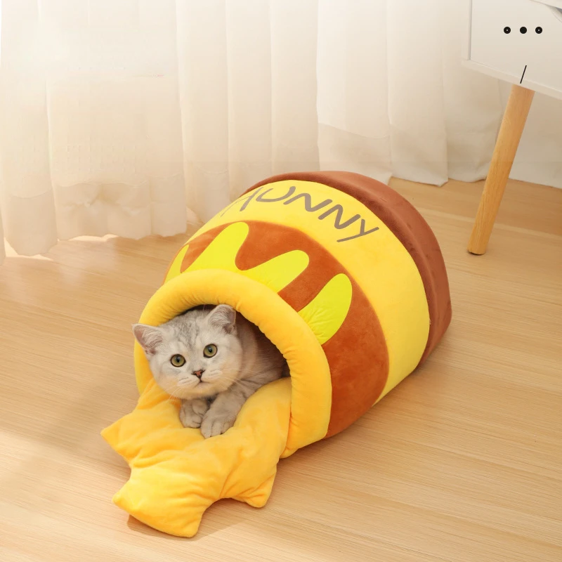 

Cat Bed House Pet Accessories Four Seasons Plush Mat Cats Cushion Basket Honey Jar Shape Pets Product for Small Cat