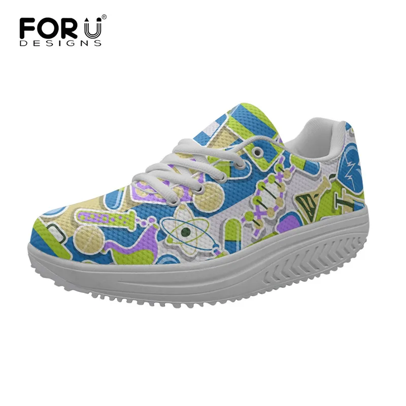 

FORUDESIGNS Cartoon Medical Pattern Doctor Nurse Shoes for Women Female Casual Flat Shoe Light Mesh Women's Footwear Platform