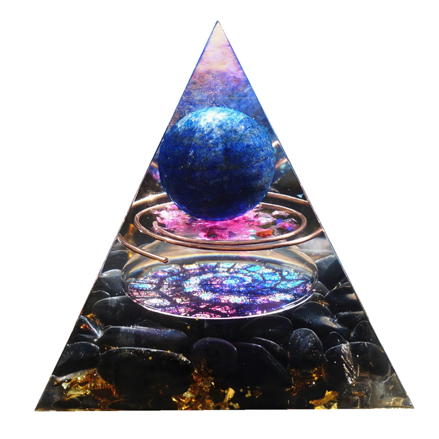 

HANDMADE LAPIS LAZULI SPHERE OBSIDIAN ORGONE PYRAMID REIKI ENERGY ORGONITE PYRAMIDE