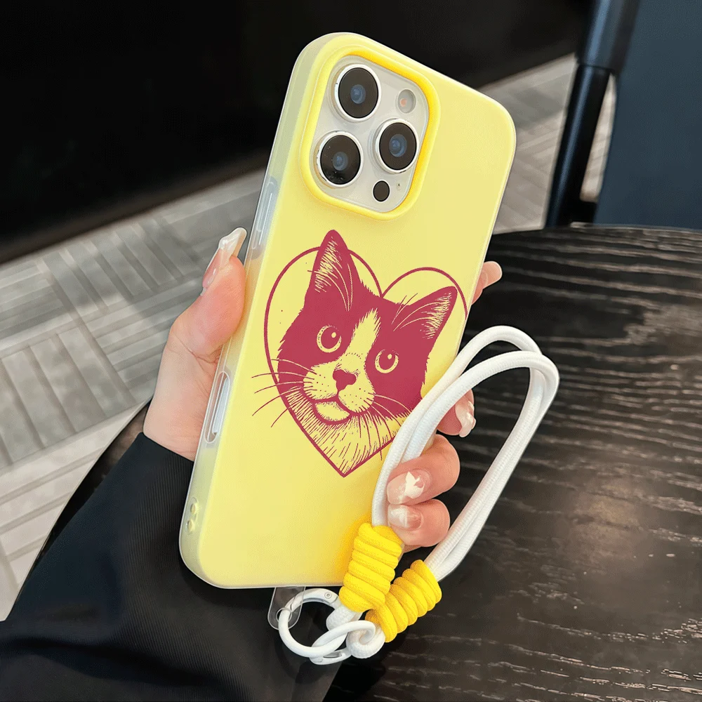 Чехол для телефона Macaron для Xiaomi 17 Pro Max Mi11 Lite 5G 15T 14T Pro, противоударный, матовый, мягкий, с ремешком, милый дизайн с кошкой и сердечками (art.: 3920dc35e545d) - 3920dc35e545d