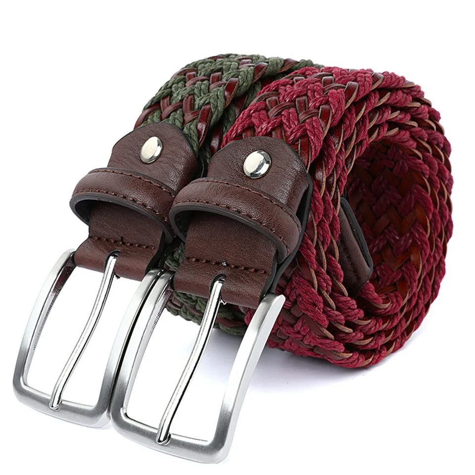 

Premium Texture Wax Rope Woven Belt Fashion Men Travel To Work Outdoor Business Casual Canvas Pin Buckle Design Pants Belt 2265