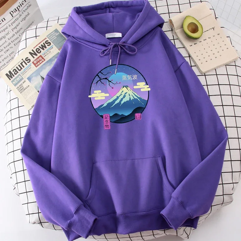 Vaporwave Mount Fuji Memorial Ukiyo E Print Мужские толстовки с капюшоном в стиле хип-хоп S-Xxl Осенняя