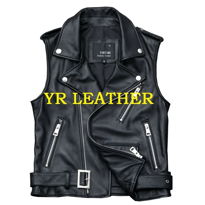 YR!Free shipping.Wholesales.fashion womens motor biker genuine leather jacket.sheepskin coat.slim leather vest,plus size,vest