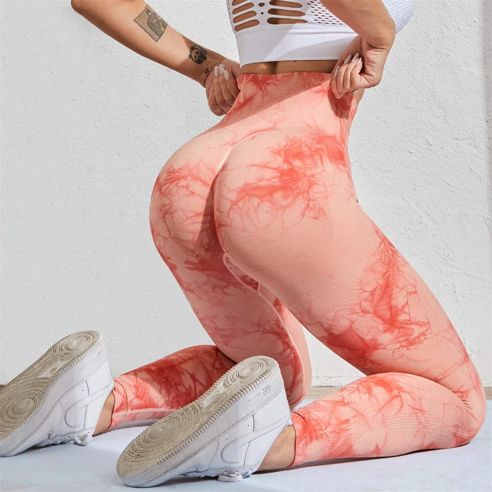 Seamless Tie Dye Yoga Pants Booty Lifting Workout Leggings Women For Fitness High Waist Butt Push Up Pants Sexy Sport Leggings