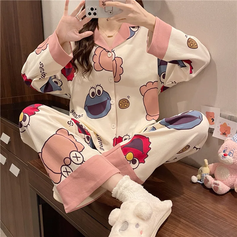 

Long Sleeved Women Pijama Cartoon 2022 New Spring Pajamas Anime Home Clothes V Neck Girls Sleepwear Thin Fashion Pyjama 2 Pcs