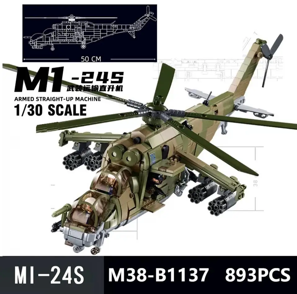 Фото Конструктор Sluban MI-24: Новый военный вертолет, модель современных вооруженных сил, набор для сборки своими руками, кирпичики для детей, игрушка на день рождения №3
