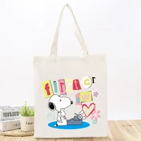 snoopy cartoon canvas bag lovely dog womens shouler bag printed fashion waterproof simple leisure large capacity shopping bag
