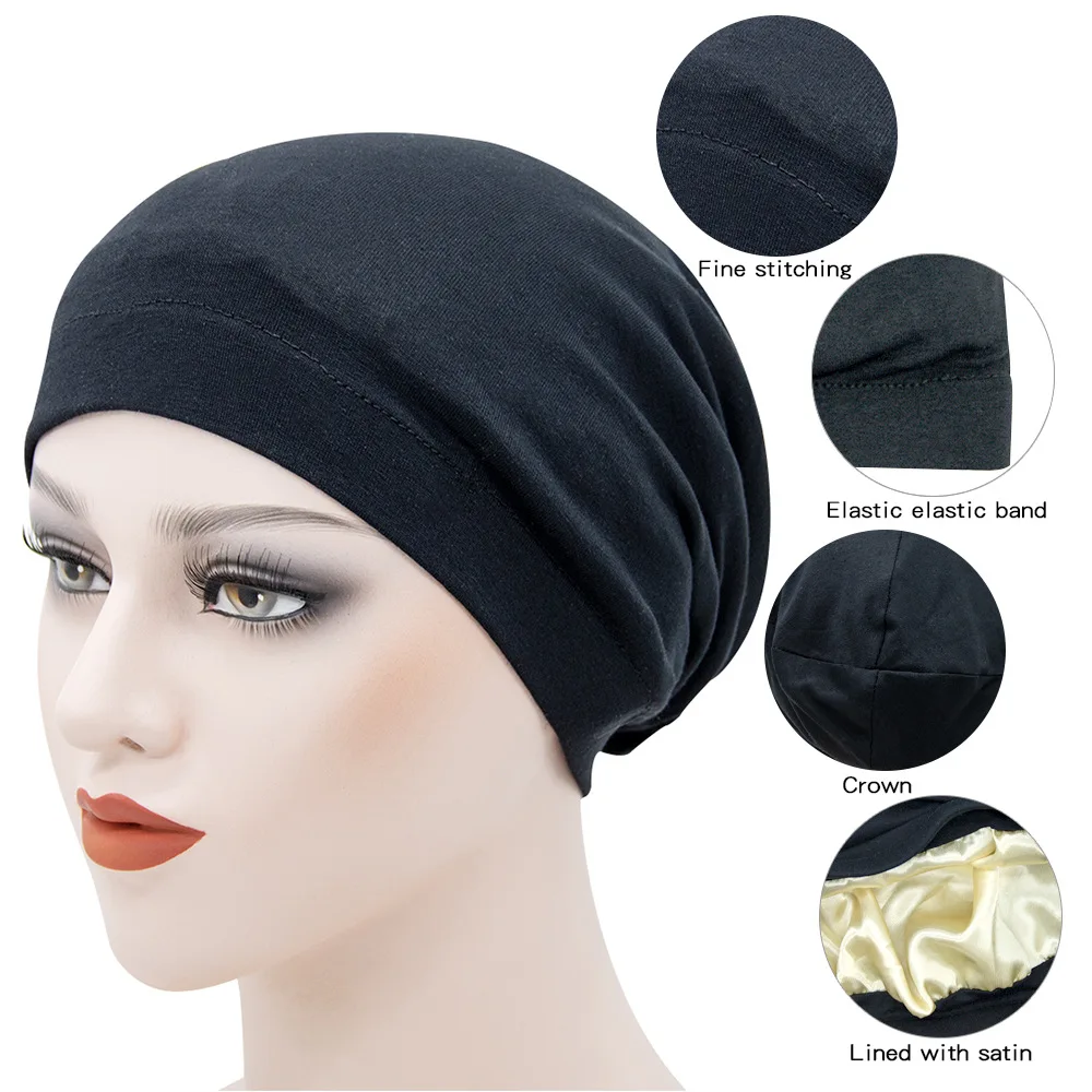 

Cotton satin-lined pullover cap ladies double chemotherapy cap Moon Nightcap