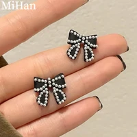 mihan 925 silver needle trendy jewelry resin earrings pretty design black red bow stud earrings for women gifts wholesale