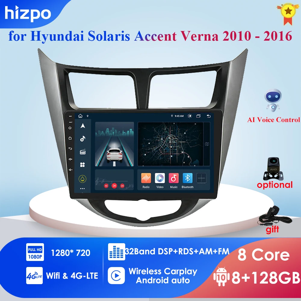 

Автомобильный навигатор для Hyundai Solaris/Accent/Verna, Мультифункциональный автоматический сенсорный экран HD, Android 10, 2DIN, поддержка Wi-Fi, 4G