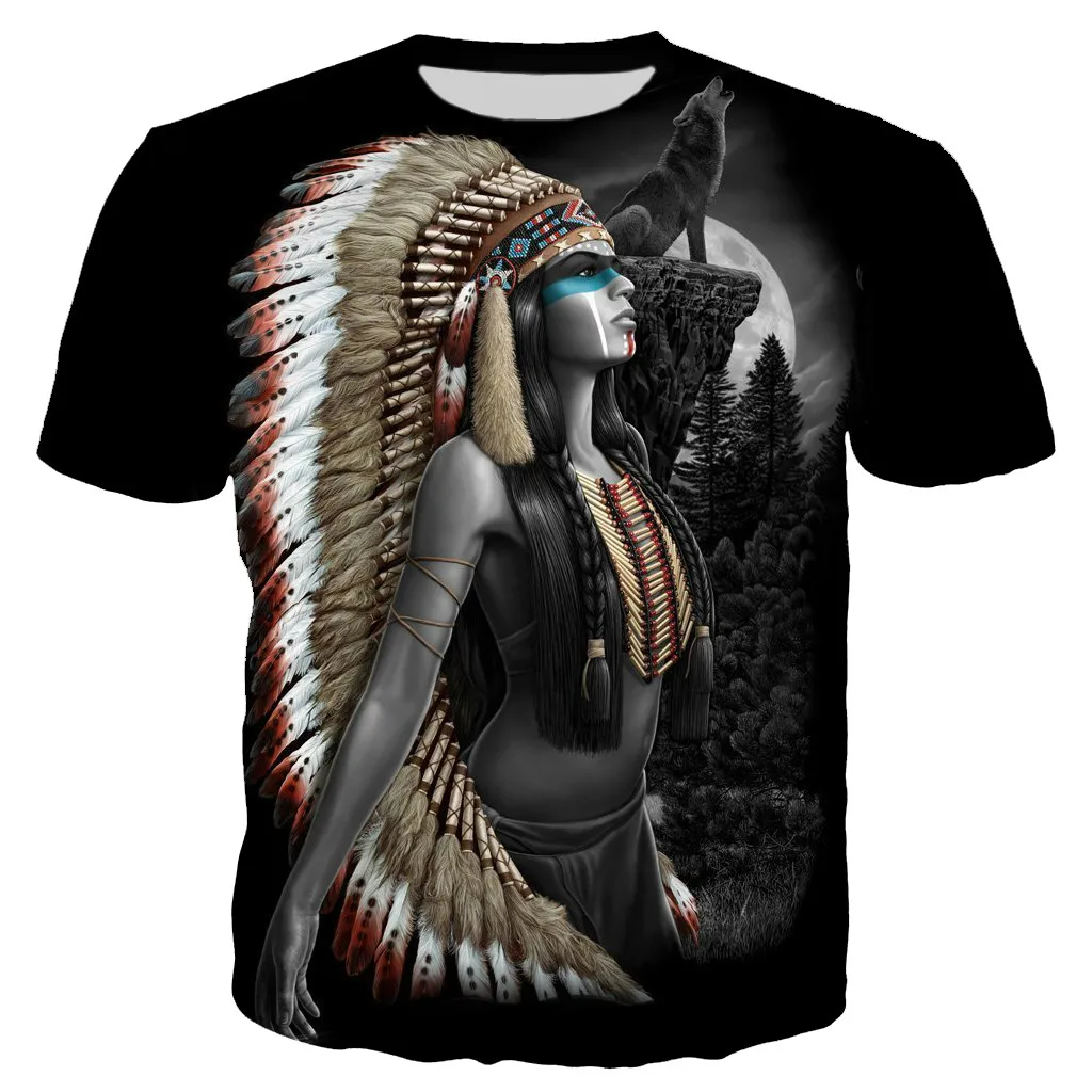 

Ordinary Casual Bohemian Style Men's T-shirt 3d Printing Wolf Pattern Summer Street Short-sleeved Harajuku Style Streetwear