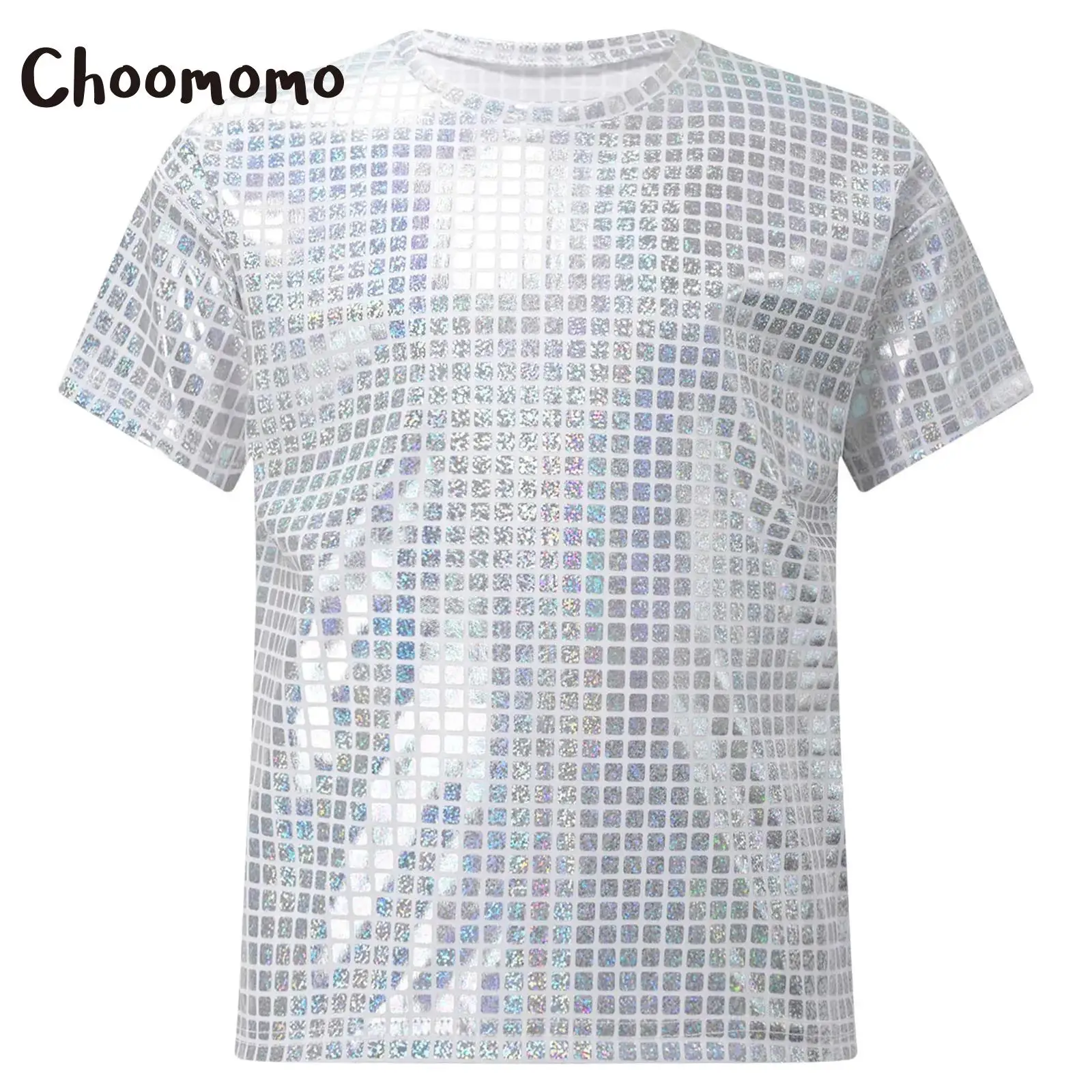 Детская футболка с блестящими блестками и коротким рукавом для девочек