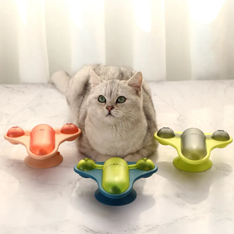 

Роторный самолет для кошек, Интерактивная игрушка с присоской, С Кошачьей Мятой и поворотным механизмом, вращающиеся игрушки для кошек