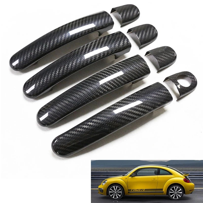 

For VW POLO 04-06 Beetle 12-19 Tiguan 10-16 Audi TT 04-14 TTS 08-13 Passat 12-17 Real Carbon Fiber Car Door Handle Cover Sticker