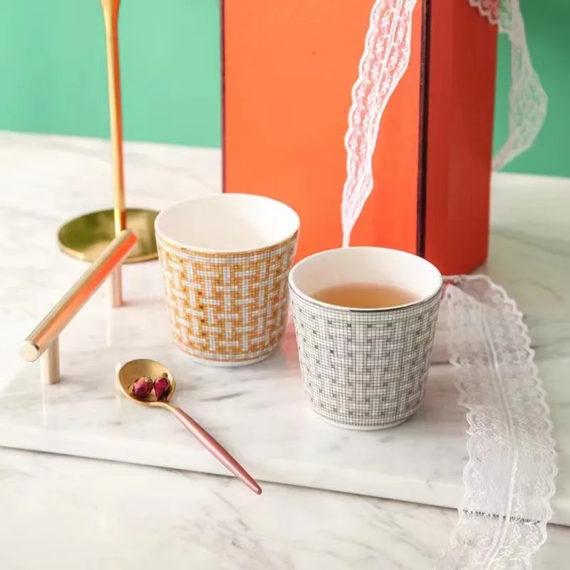 Hot Sale 2 PCS SET Fine Bone China Espresso Cup Creative Ceramic Afternoon Tea Teacup For Water Small Mosaic Mug Beautiful