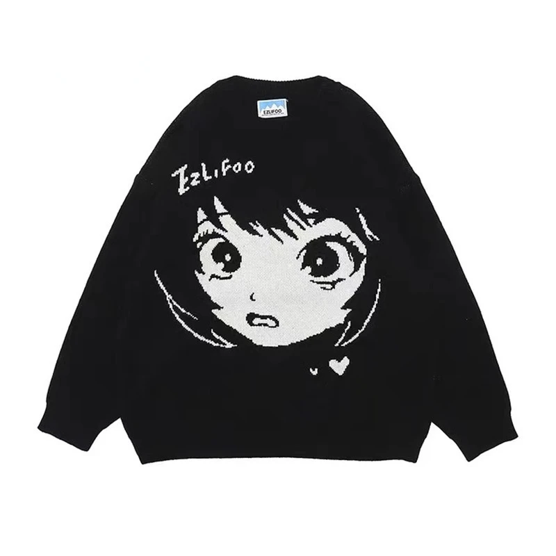 

FEZCO 2022 Anime Printing Women's Sweater Oversize Y2k Kawaii Tops Pullovers Long Sleeve Streetwear Goth Winter Vintage Clothes