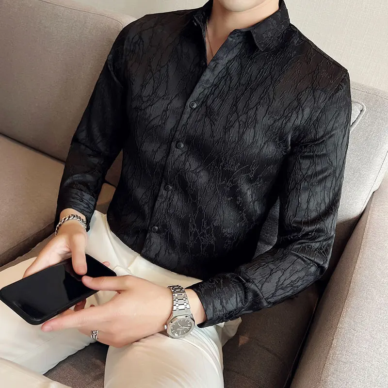 2022 Advanced Texture Shirts for Men Long Sleeve Slim Fit Casual Shirt Solid Color Business Dress Shirts Social Tuxedo Blouse