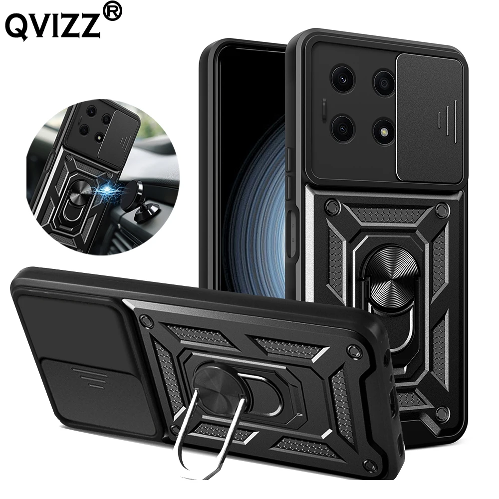 

Slide Camera Case for Huawei Honor X8a Luxury Car Magnetic Ring Holder Soft Edges Hard Shockproof Phone Cover for HuaweiHonorX8a