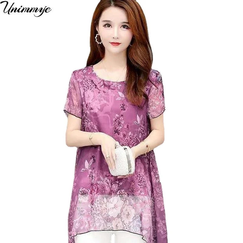 

Женская шифоновая блузка с коротким рукавом и цветочным принтом, размеры до 4xl