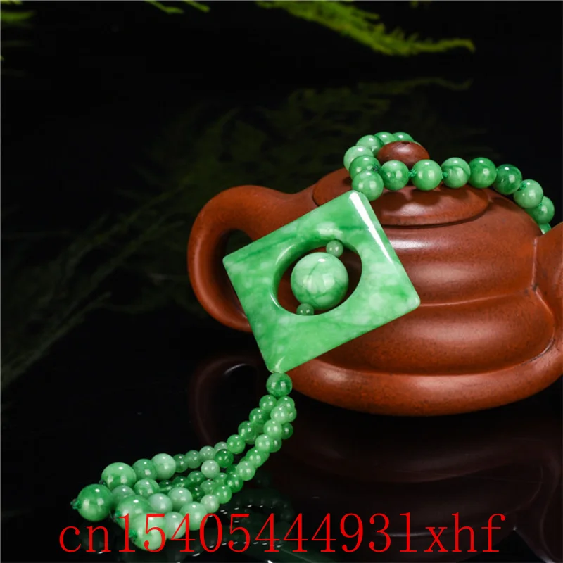

Natural Green Jade Necklace Beads Pendant Emerald Fashion Fine Jewelry Accessories Sweater Chain Charm Amulet Gift for Women Men