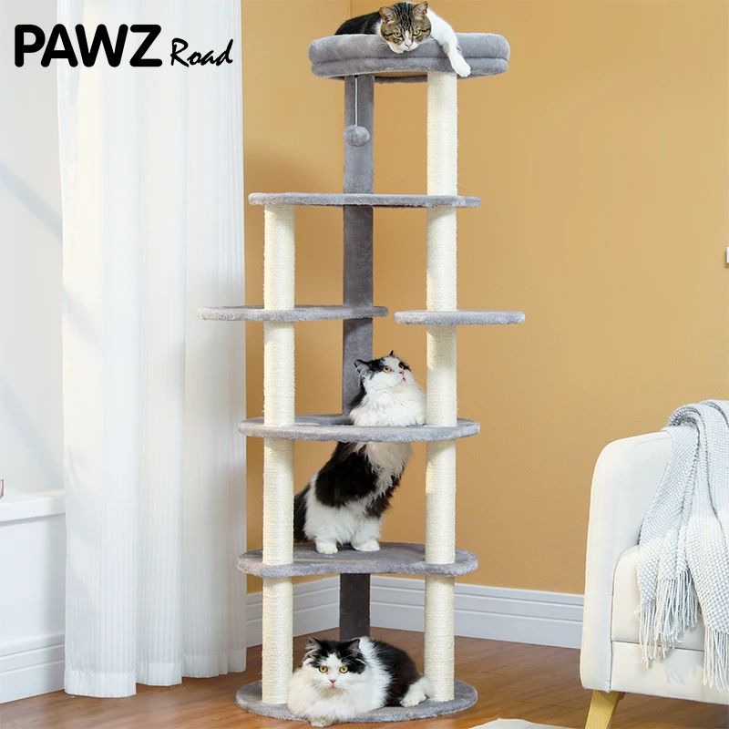 

H154CM Tall Cat Tree for Indoor Cat 6-Levels Climbing Tower with 9 Scratching Post Wrapped in Natural Sisal Rope Large Top Perch