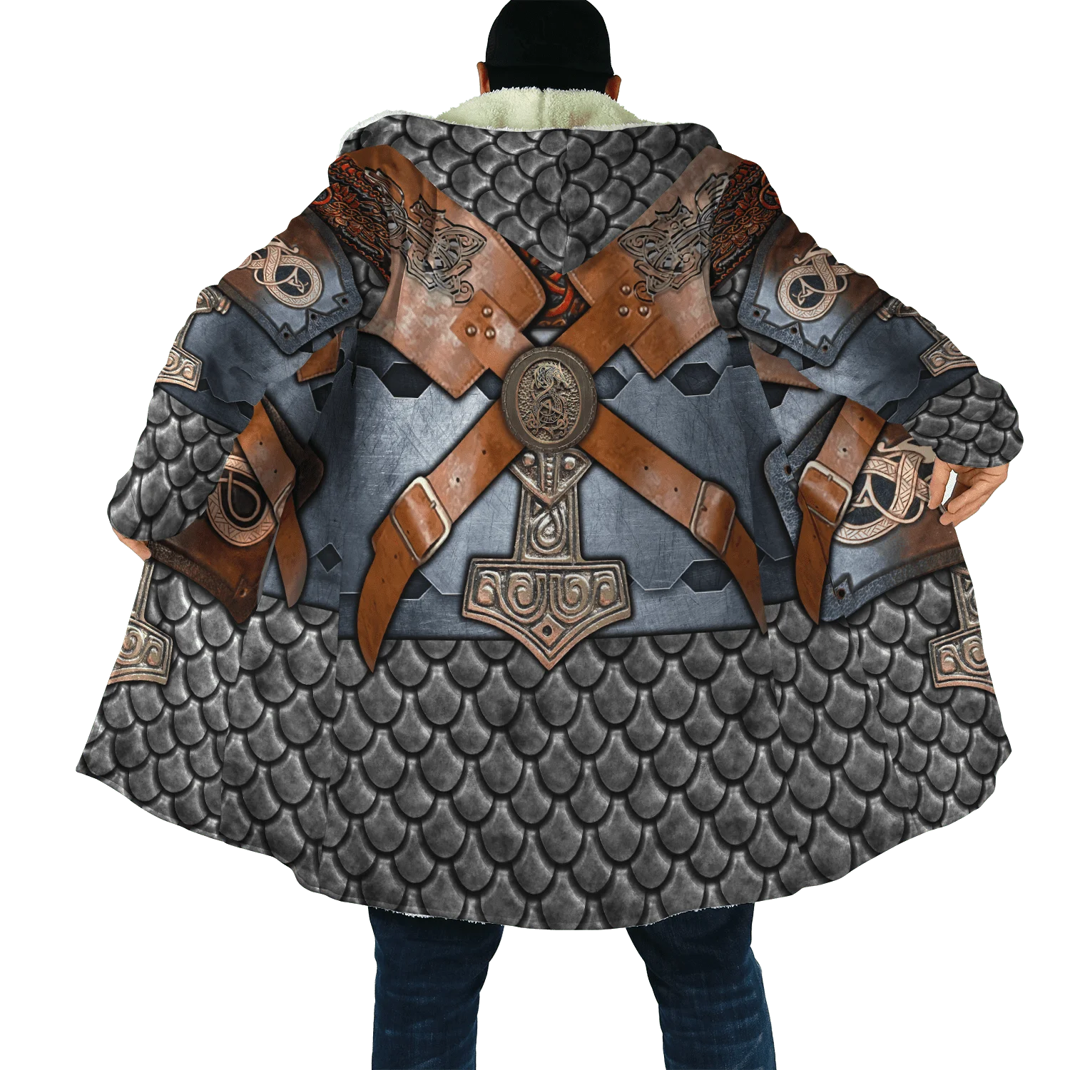 

Winter Mens Hooded Cloak Viking Armor Tattoo Symbol 3D Printing Fleece Wind Breaker Unisex Casual Thick Warm Hood Cloak CH84