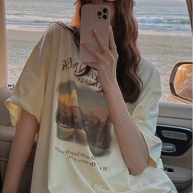 Женские футболки с рукавом 5 четвертей в стиле Харадзюку С буквенным принтом