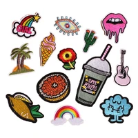 50pcslot luxury embroidery patch cactus drink eye lip ice cream guita coconut rainbow cloud clothing decoration craft applique