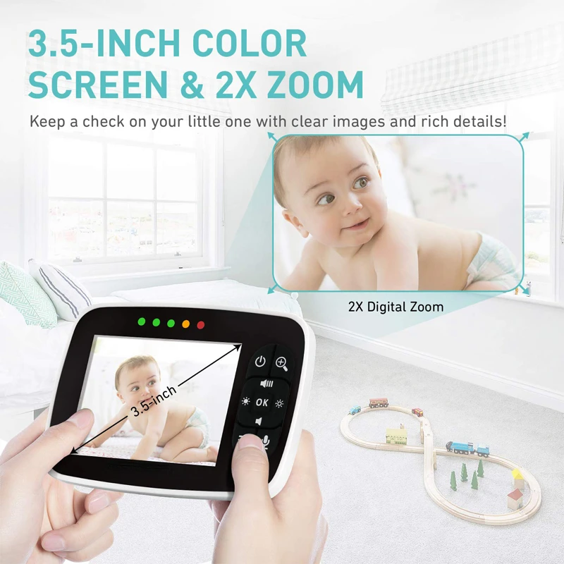 

Wireless Baby Monitor,3.5 Inch LCD Screen Display Infant Night Vision Camera,Two Way Audio,Temperature Sensor,ECO Mode,Lullabies