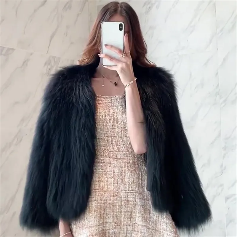 Women Winter Fox Fur Jackets Pink Plush Warm Coats Jackets Short Women's 2021 Autumn Fashion Casual Thick Mink Fur Outwears New