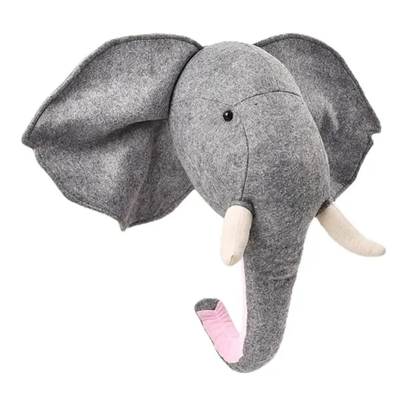 

3D Cute Elephant Animal Head Wall Mount Decoration Hang Mural Stuffed Toy Home Room Nursery Kindergarten Artwork Decor