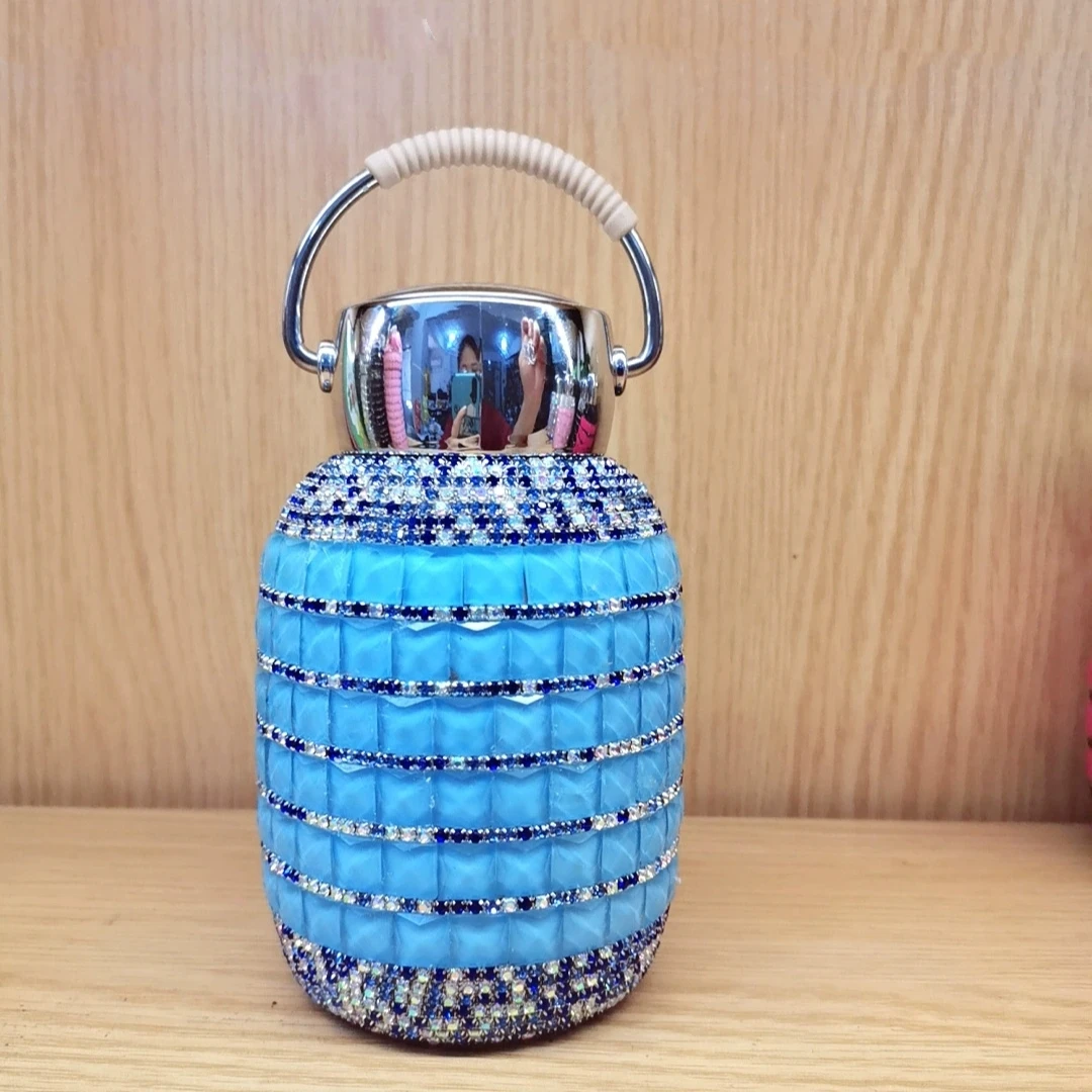 

Portable Mini Stainless Steel 230ml Thermos Flask Handmade Rhinestone Crystal Full Diamond Stylish Water Mug