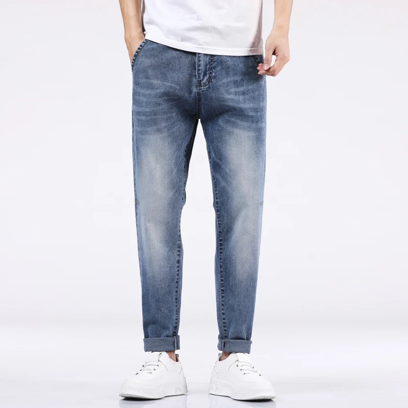 Популярные джинсы красивые мужские свободные облегающие брюки Harlan с эластичным