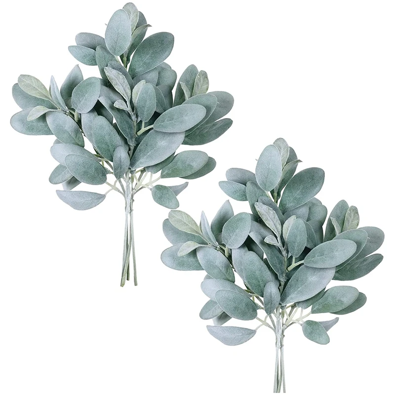 

8Pcs Artificial Flocked Lambs Ear Leaves Stems Faux Lamb's Ear Branches Picks Greenery Sprays For Vase Bouquet Wreath